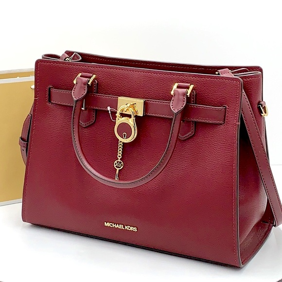 Michael Kors Hamilton Meidum Satchel Shoulder Crossbody Bag DARK CHERRY colon - Picture 2 of 16